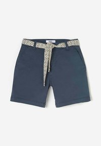 Marineblauwe shorts van katoen met een gestreepte beige riem. Voorzien van zijzakken en een rechte snit. Soepele textuur, casual design.