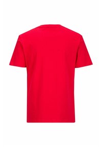 Rode T-shirt met korte mouwen van katoen, met een ronde hals en een effen achterkant zonder patronen of versieringen.