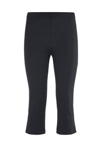 Schwarze, gekürzte Leggings mit hohem Taillenbund und schlankem Schnitt, die bis zur Mitte der Wade reichen.