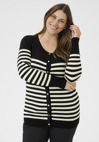 Kaffe Curve LIZZY STRIPE - Vesta na kopčanje - black/turtledove half stripe