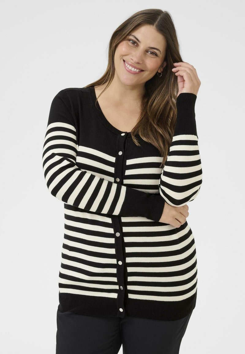 Kaffe Curve LIZZY STRIPE - Vesta na kopčanje - black/turtledove half stripe