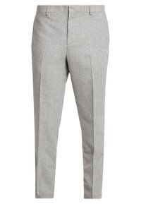 Lichtgrijze op maat gemaakte broeken van textuurstof met een slim fit, voorzien van voorplooien en een omgeslagen zoom voor een gestructureerde uitstraling.