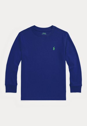 Marineblå langærmet crewneck trøje med lille grønt Polo Ralph Lauren-logo på venstre bryst.
