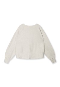 Felpa in cotone grigio chiaro con maniche lunghe a sbuffo, girocollo e orlo corto. Tessuto liscio, design minimale e senza motivi visibili.