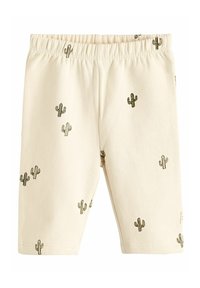 Sahnefarbene Shorts aus weichem Stoff mit einem ganzflächigen Kaktusdruck in dunkelgrün. Elastischer Bund für Komfort.
