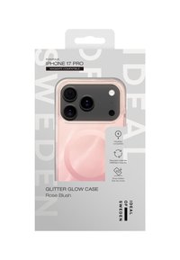 Gjennomsiktig telefondeksel i rosenrødt med glitterfinish, designet for iPhone 17 Pro, med MagSafe-kompatibilitet og støtsikkert testet holdbarhet.