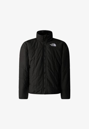 Czarna ocieplana kurtka z wysokim kołnierzem, zapinana na zamek błyskawiczny, z logo marki na piersi. Posiada przeszywane panele nadające teksturę i kształt.