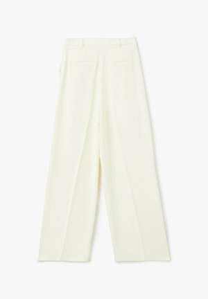 Weite Hose aus cremefarbenem Stoff mit glatter Textur, zwei Gesäßtaschen und einem maßgeschneiderten Bund.