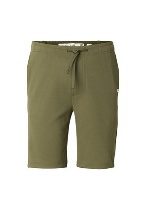 Olívazöld pamut rövidnadrág elasztikus derékpánttal és állítható húzózsinórral. Oldalzsebbel és sík szegéllyel rendelkezik a kényelmes viselet érdekében.