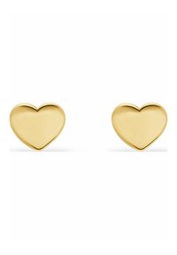 Orecchini a forma di cuore in oro con una finitura lucida. Design semplice, forma simmetrica e texture liscia. Nessun dettaglio o embellimento aggiuntivo.