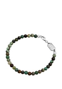 Apyrankė su karoliukais, sudaryta iš įvairių spalvotų apvalių akmenų, kuriuose vyrauja žalios, rudos ir juodos spalvos. Metalinė užsegimo detalė ir ženklinimo žyma.