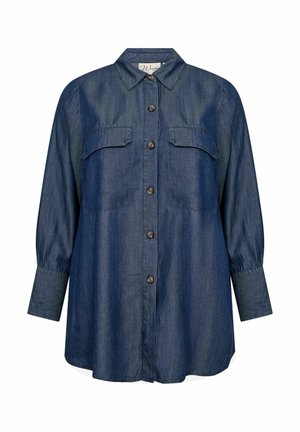 Denimhemd mit durchgehender Knopfleiste, langen Puffärmeln, zwei Brusttaschen und einem klassischen Kragen. Farbe: dunkelblau.