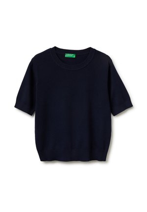 Pull en maille bleu marine à manches courtes avec col rond et poignets côtelés de United Colors of Benetton.
