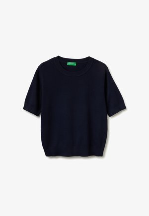 Jersey de punto azul marino de manga corta con cuello redondo y puños acanalados de United Colors of Benetton.