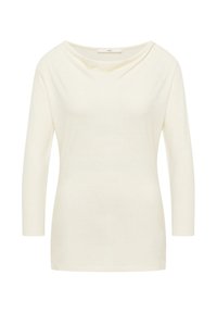 Langarmoberteil in Creme, aus weichem Stoff. Mit einem Rundhalsausschnitt und lockerer Passform, ohne sichtbare Muster oder Akzente.