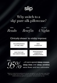 Vorteile der Slip reinen Seidenkissenbezüge: verbessert feine Linien, Hautfeuchtigkeit, Textur und Ausstrahlung in 4 Nächten; 95 % der Benutzer bemerkten weniger Schlaffalten.