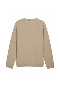 Felpa beige in maglina waffle con maniche raglan, polsini e orlo a coste. Presenta un collo a giro e un'etichetta a ciclo nella parte posteriore del collo.