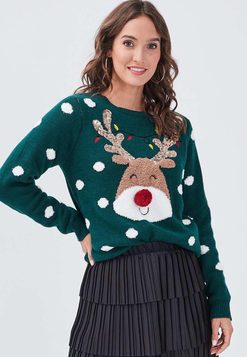 Cache Cache CHRISTMAS PULLOVER - Strickpullover - vert foncé/dunkelgrün ...