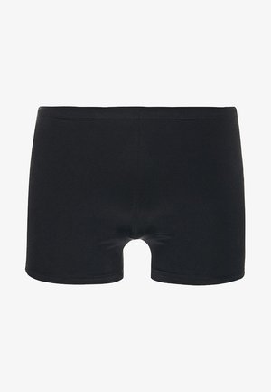 Zwarte katoenen boxershorts met een gladde textuur en een elastische tailleband, met een korte lengte en ronde beenopeningen voor comfort.