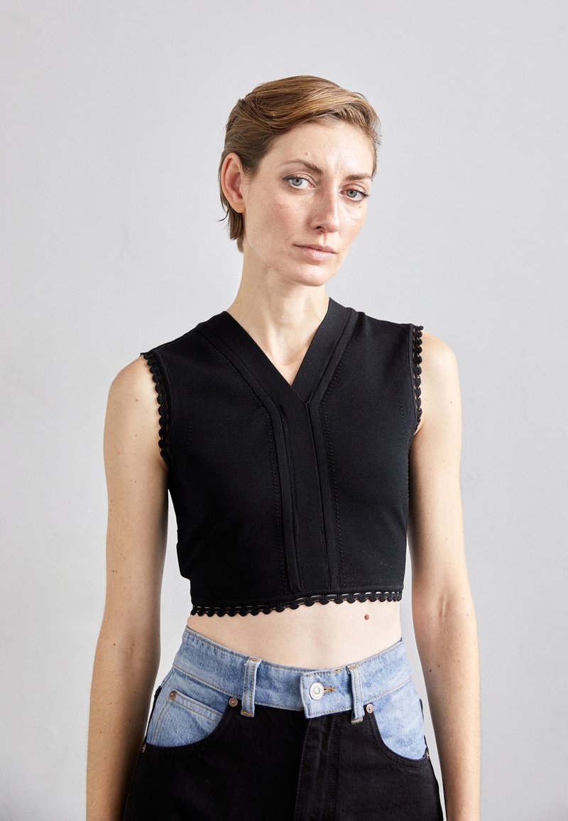 Victoria Beckham SCALLOP TRIM TANK - Débardeur - black