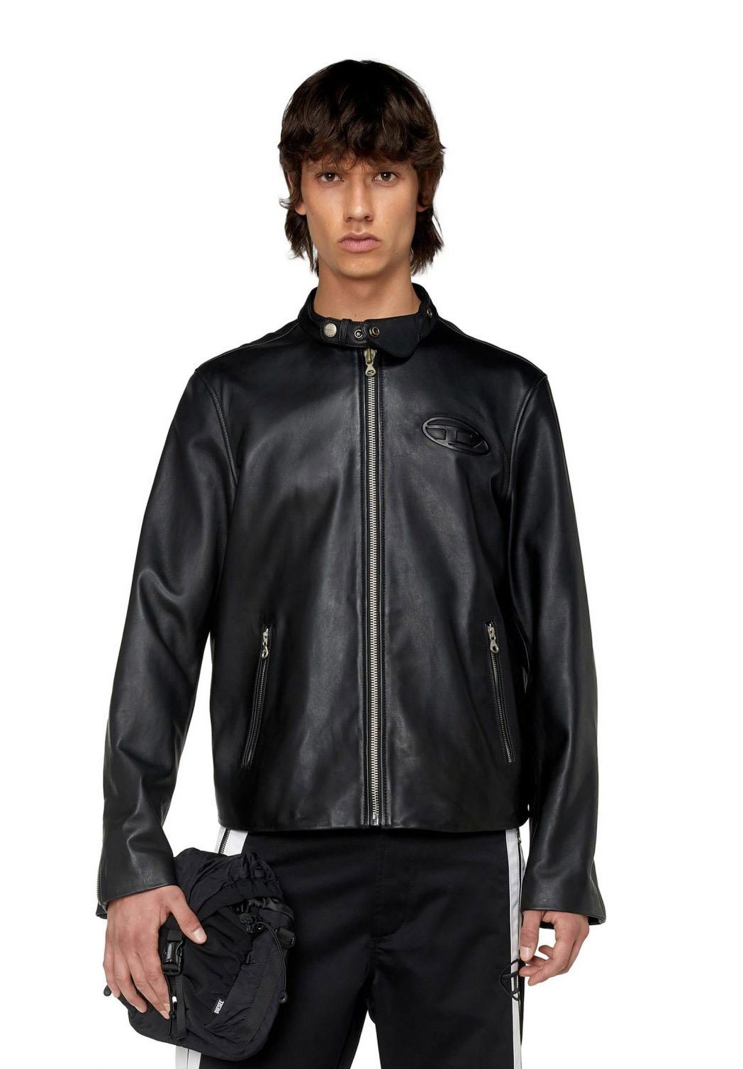 425 NWT Diesel L-SHIRO-WH Mens Black Sheepskin Embossed