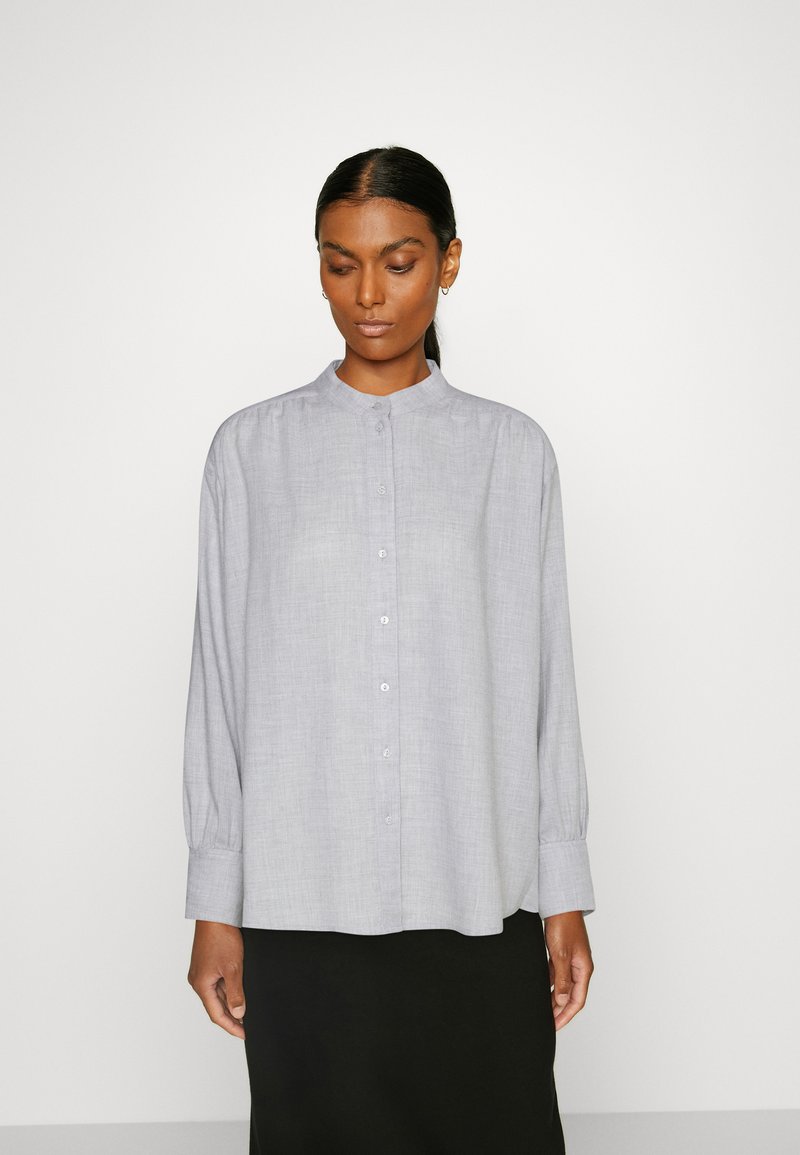Esprit SHORT BLOUSE Buttondown blouse light grey/grey Zalando.co.uk
