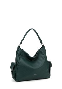 Borsa a tracolla in pelle verde con finitura textured, design morbido e ampia tracolla. Caratterizzata da tasche laterali e un branding minimo sul davanti.