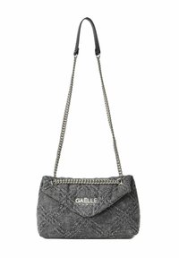Borsa a spalla grigia trapuntata con tracolla in catena argentata e chiusura a pattina, con logo GAËLLE PARIS sul davanti.