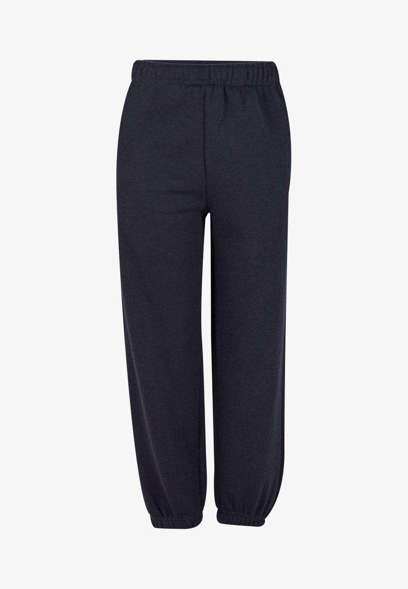 Schwarze Sweatpants aus weichem Stoff, mit einem elastischen Bund, schmalen Bündchen und einem lockeren Schnitt. Keine sichtbaren Taschen oder Muster.