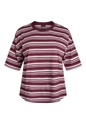 Zizzi, KASTIGES T-SHIRT MIT STREIFENMUSTER - Μπλουζάκι με στάμπα - rot