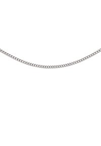 Collana in metallo argento, caratterizzata da anelli intrecciati con una finitura liscia e lucente. Design flessibile con un modello coerente in tutto.