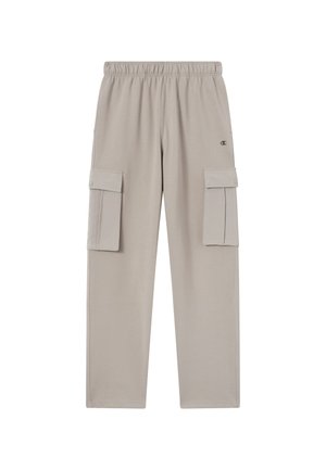 Jasnoszare spodnie cargo z elastycznym pasem, dwoma bocznymi kieszeniami cargo i małym logo. Wykonane z miękkiego, oddychającego materiału.