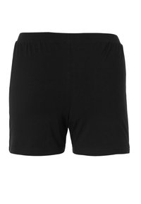 Zwarte katoenen shorts met een elastische tailleband, voorzien van een eenvoudig ontwerp en een gladde textuur, die tot halverwege de dij lengte reiken.