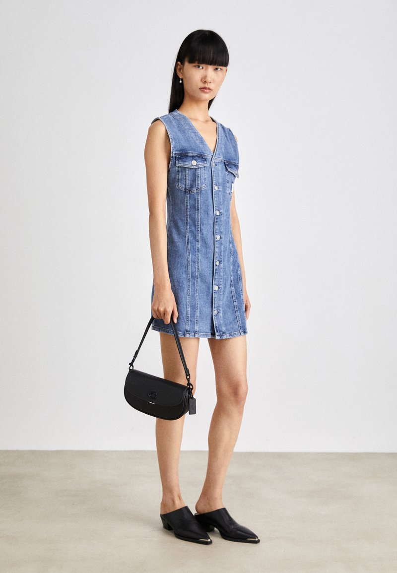 calvin klein sleeveless denim dress CALVIN KLEIN Denim Sleeveless Mini Dress