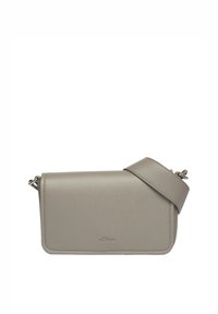 Szara torebka crossbody z ekoskóry o minimalistycznym prostokątnym kształcie, regulowanym pasku i subtelnym wytłoczonym logo.