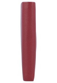 Portafoglio in pelle rossa con superficie texturizzata, design sottile e bordi arrotondati, caratterizzato da una finitura liscia sui lati.