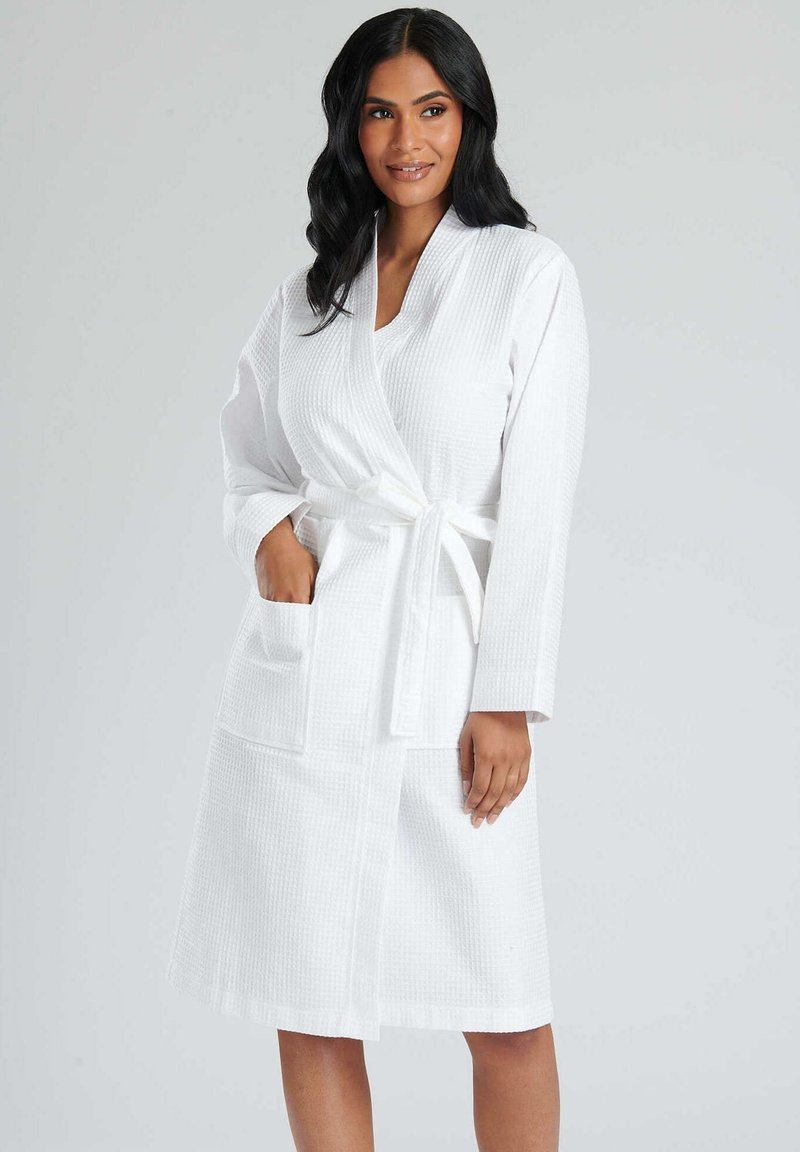 knee length dresses for ladies Womens Long Waffle Kimono Wholesale Robe Lightweight Cotton, Personalized Robe, Hotel Spa Bathrobe for Women - Adult - Unisex - White