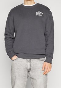 Šedá mikina s kulatým výstřihem, dlouhými rukávy a žebrovanými manžetami. Na hrudi je bílý nápis "Colorado Motor Speedway".