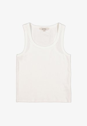 Camiseta sin mangas blanca con textura acanalada, escote redondeado y tirantes anchos. Hecha de algodón para una textura suave y ajuste ceñido.