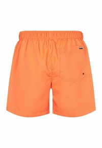 Oranžne kopalne hlače z elastiko v pasu, zadnjim žepom in majhnim logotipom. Gladka tekstura in sproščen dizajn.