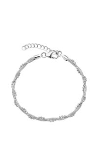 Srebrna bransoletka z twisted design z małymi koralikami. Posiada zapięcie typu lobster oraz łańcuszek do regulacji rozmiaru.
