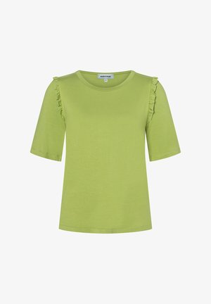 Light green short-sleeve top with round neck and small ruffles along shoulder seams, labeled size 36 by brand MORE & MORE.