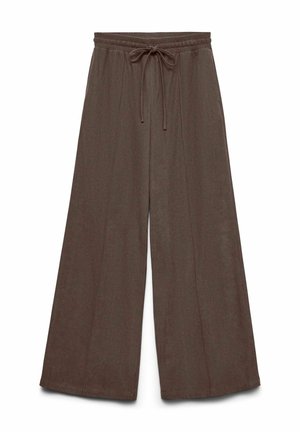Pantaloni larghi marroni con una cintura regolabile. Realizzati in tessuto morbido con una finitura strutturata e senza motivi o dettagli visibili.