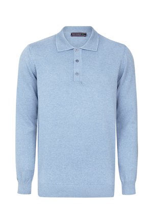 Pólo de manga larga en azul claro, hecho de un suave tejido de punto. Presenta un collar clásico y una tapeta con tres botones. Puños y dobladillo acanalados.