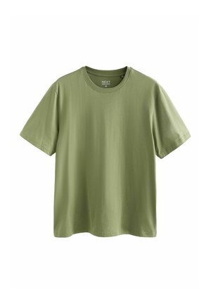 T-shirt met korte mouwen in licht olijfgroen, gemaakt van zachte katoen, voorzien van een klassieke ronde hals en een losse pasvorm. Geen zichtbare patronen of accenten.