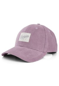 Corduroy cap in light purple with a front patch label. Rounded crown and curved brim, featuring tonal stitching and ventilation holes.