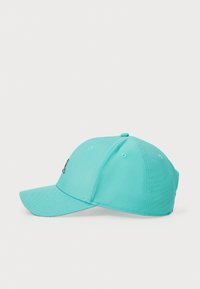 Turkis baseball cap med en struktureret krone, buet skygge og broderet logo detaljer foran. Lavet af tekstureret stof.