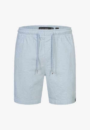 Svijetloplave kupaće hlače s teksturiranom površinom, elastičnim pojasom i vezicom. Sadrže logotip na donjem rubu.