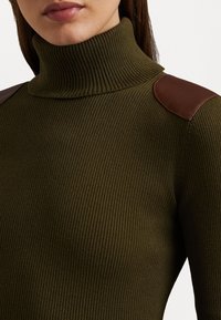 Lauren Ralph Lauren FAUX LEATHER-TRIM RIB KNIT ROLL NECK - Strikkegenser - botanic green