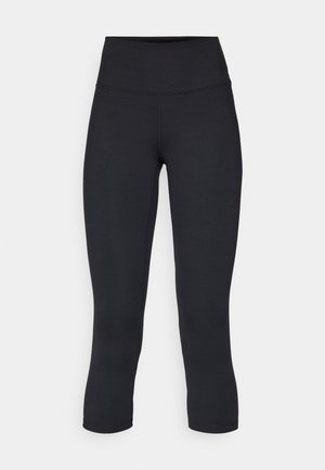 Svarta korta leggings i stretchigt material, med hög midja och slät yta, utan synliga mönster eller detaljer.